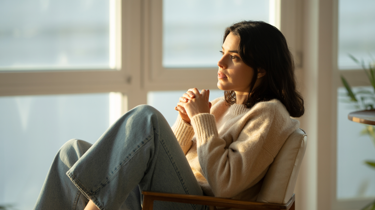 Quiet moment of doubt while practicing affirmations.