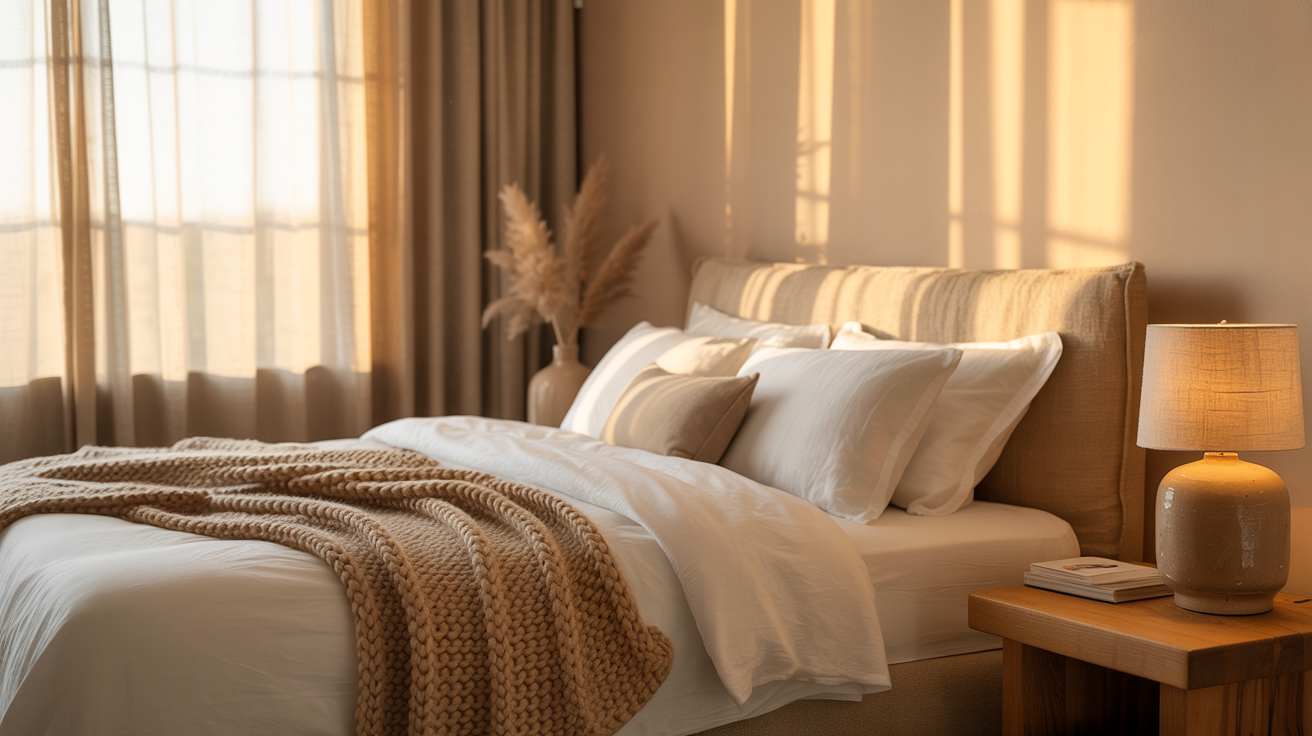 Calm bedroom scene representing rest and emotional safety.