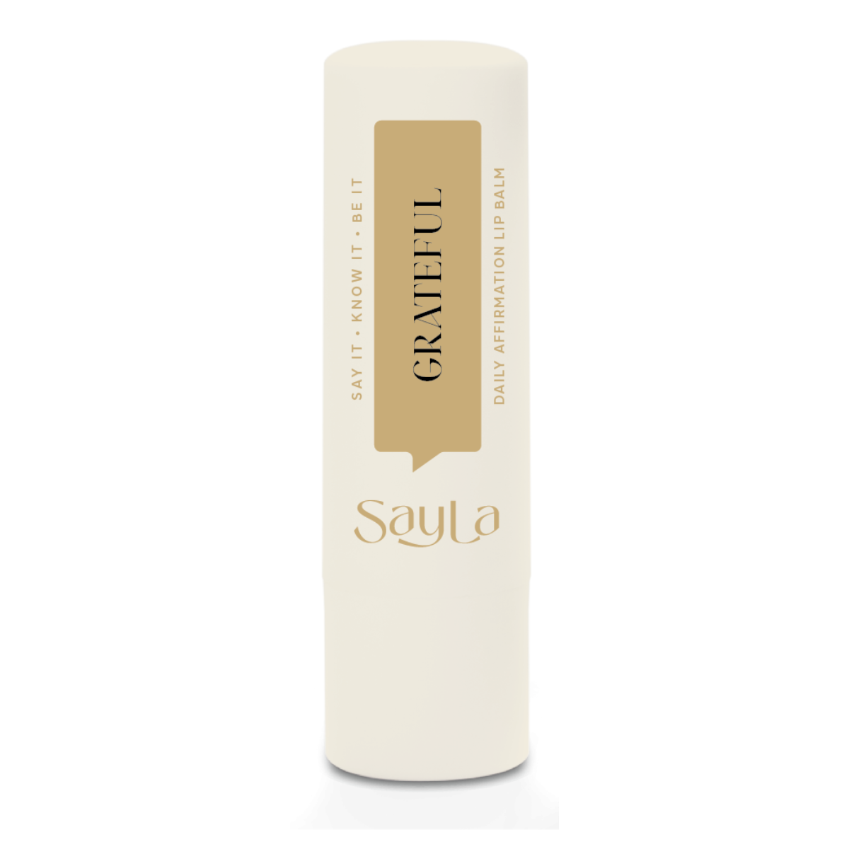 White cylindrical product with 'Grateful' and 'SayLa' text on a white background