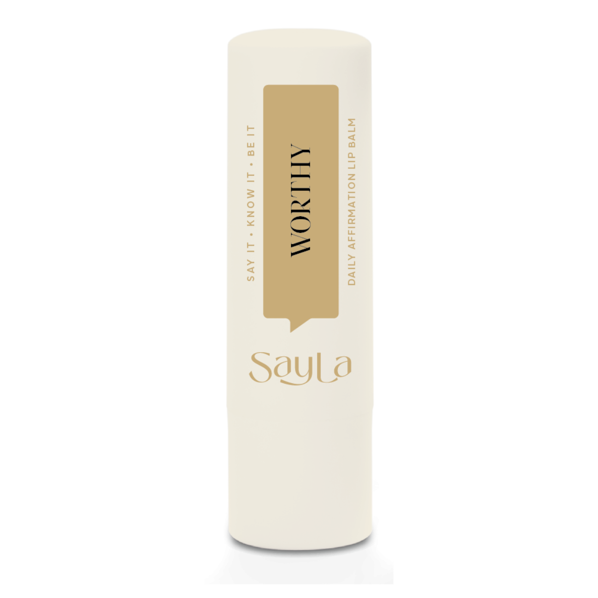 White cylindrical product with 'Worthy' and 'SayLa' text on a white background
