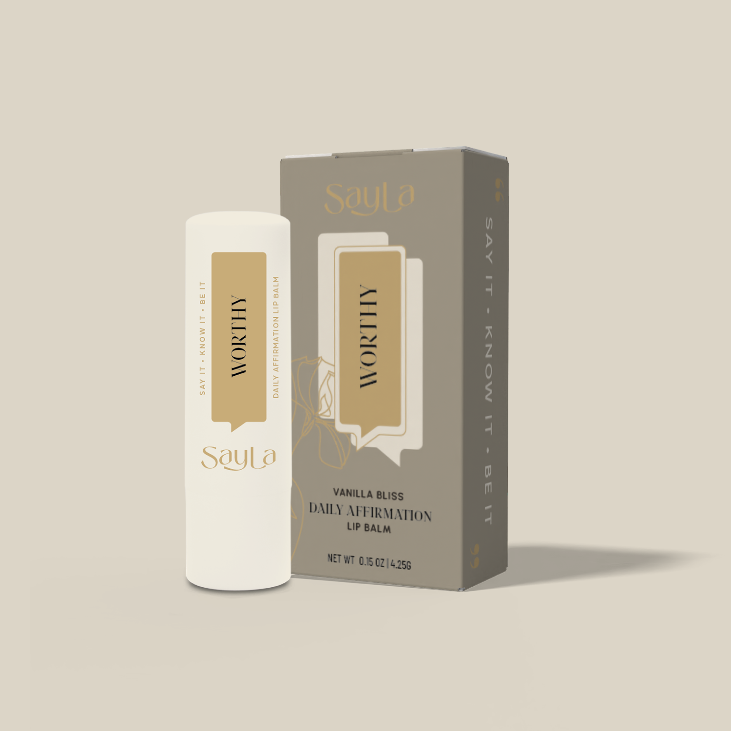 SayLA Worthy Organic Lip Balm – Vanilla Bliss Lip Balm and Packaging